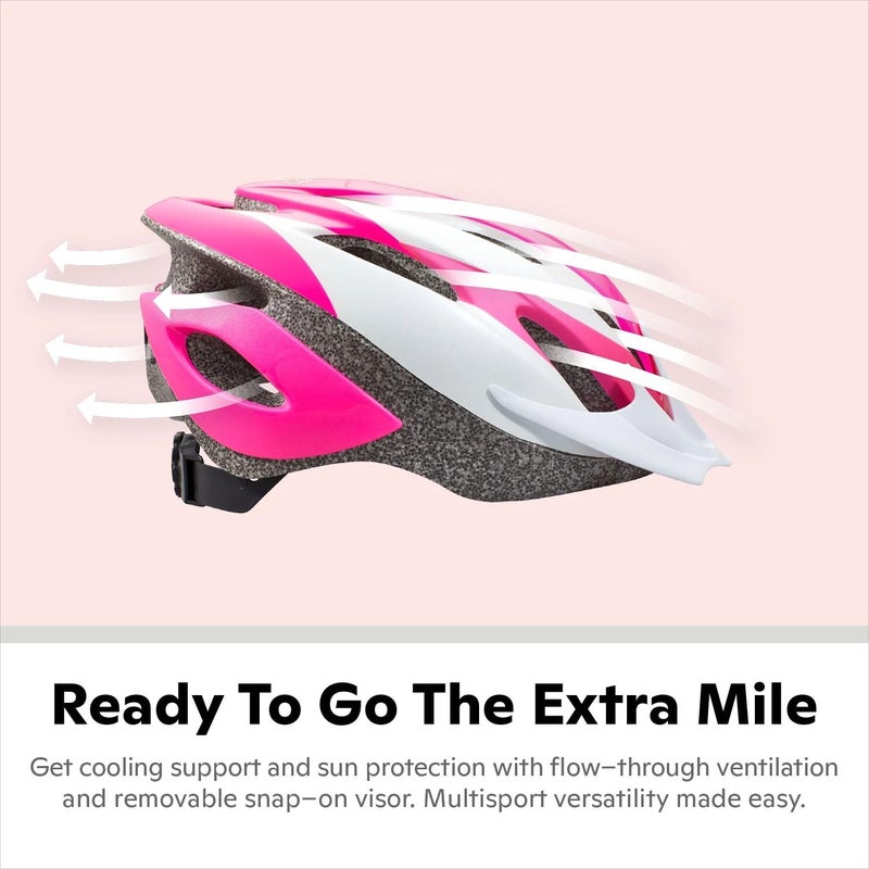 Schwinn Thrasher Bike Helmet for Adult Men Women Age 14+ with Suggested Fit 58-62cm, No Light Option, Lightweight with Adjustable Side and Chin Strap, Bike Accessories, Pink/White - Image 2